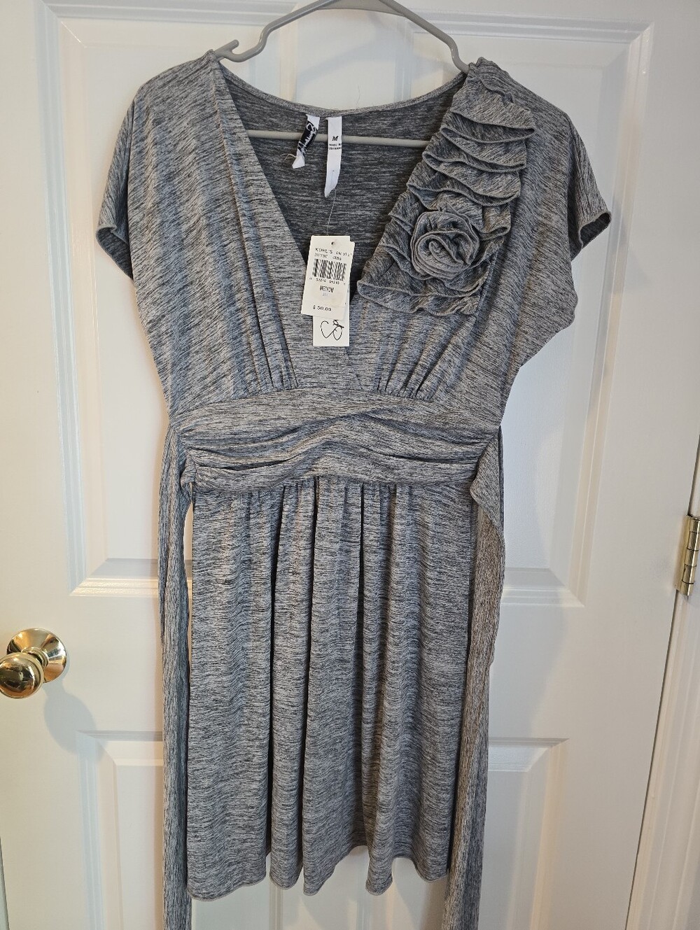 Speechless Heather Gray Ruched V-Neck Knit Dress